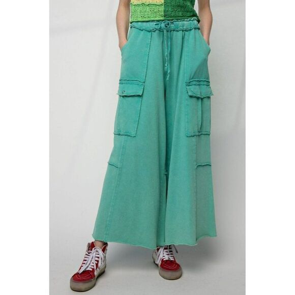 Easel Netflix and Chill Mineral Washed Wide Leg Cargo Pants Atlantis eb40795 - Picture 2 of 5